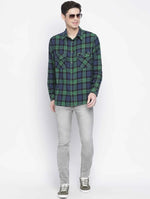 Punk Green Brush Check Men Shirt