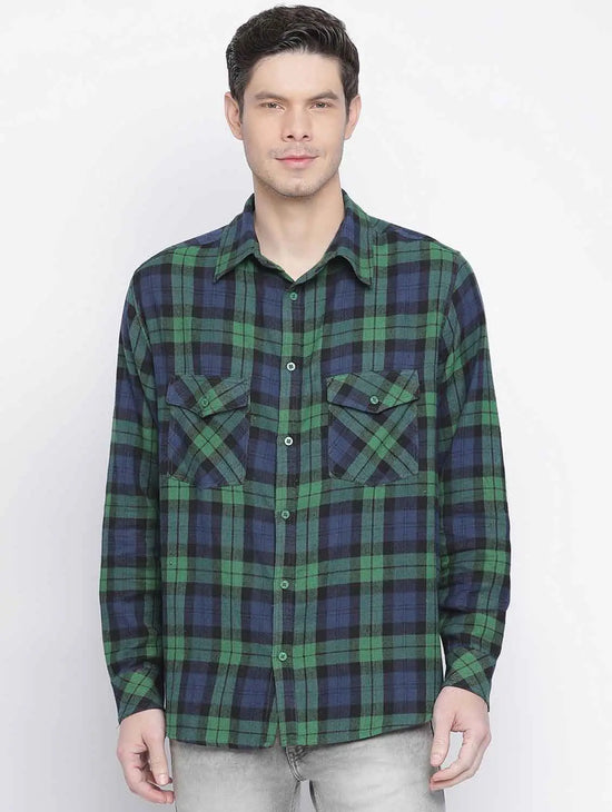 Punk Green Brush Check Men Shirt