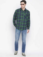 Leaf Green Brush Check Men Shirt