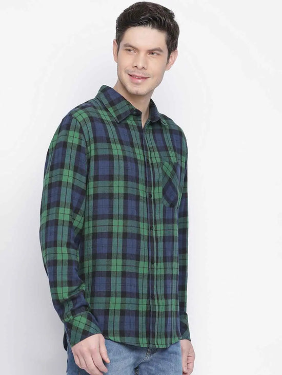 Leaf Green Brush Check Men Shirt