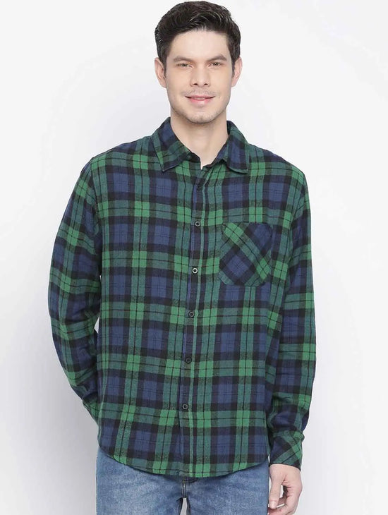 Leaf Green Brush Check Men Shirt