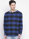 Styler Blue Brush Check Men Hooded Shirt