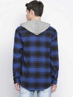 Styler Blue Brush Check Men Hooded Shirt