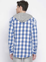 Vantic Blue Brush Check Men Hooded Shirt