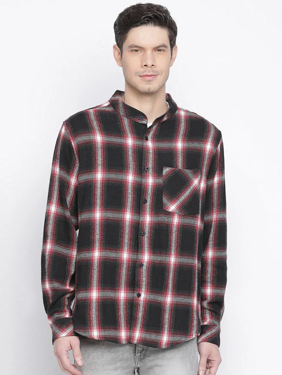 Rampo Black brush check men shirt