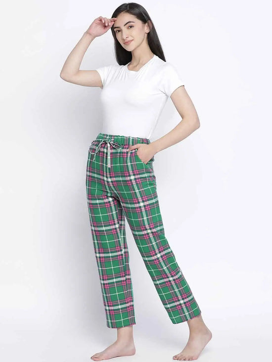 Grassy Green Brush Check Women Nightwear Pajama