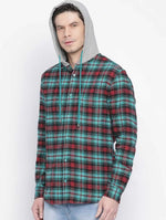 Capper Green Brush Check Men Hooded Shirt