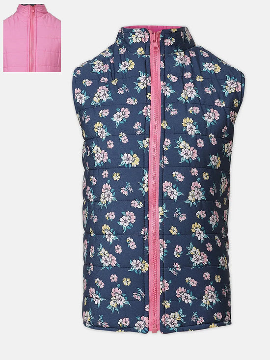 Lovesome adroable floral print reversible quilted girl jacket