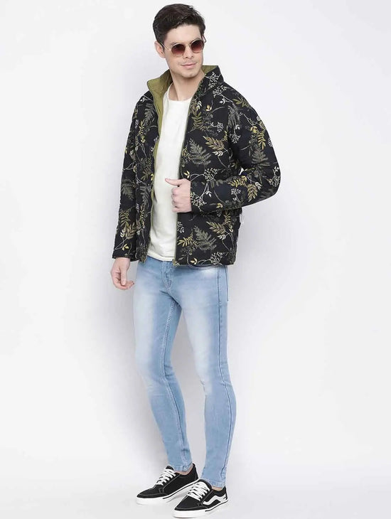 Sallin Black Tropical Printed Reversible Quilted Mens Jacket