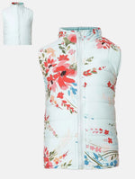 Women Printed Green Collared Neck Sleeveless Jacket