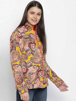 Women Printed Yellow Collared Neck Full Sleeve Jacket