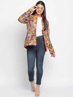 Women Printed Yellow Collared Neck Full Sleeve Jacket