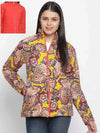 Women Printed Yellow Collared Neck Full Sleeve Jacket