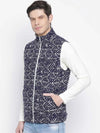 Funky Blue Printed Reversible Quilted Men Jacket