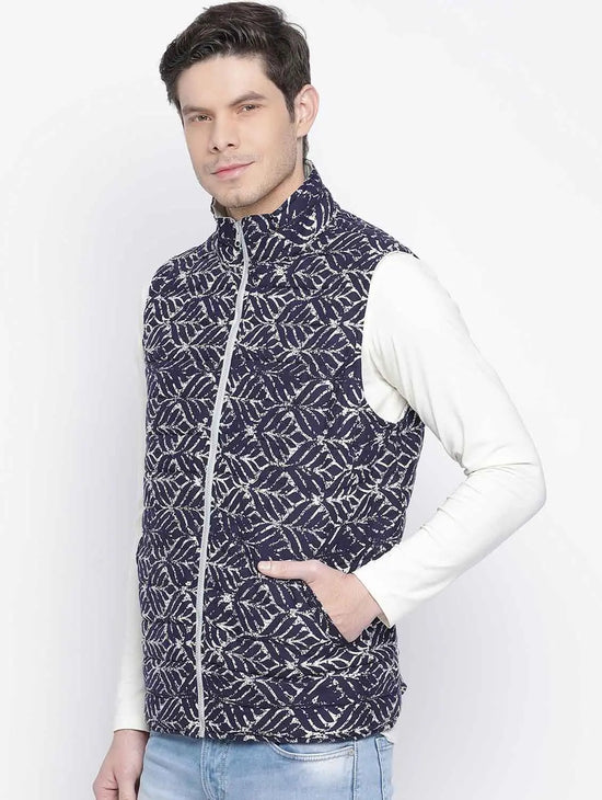 Funky Blue Printed Reversible Quilted Men Jacket