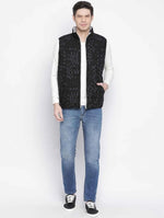 Vibrant Black Printed Mezz Reversible Quilted Men Jacket