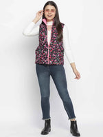 Women Printed Multi Collared Neck Sleeveless Jacket