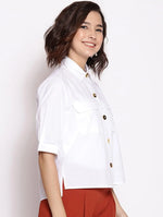 Modish White Blew Button Down Women Top