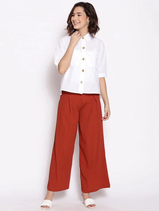 Modish White Blew Button Down Women Top