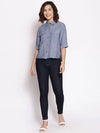 Royal Pretty Blue Button Down Women Top