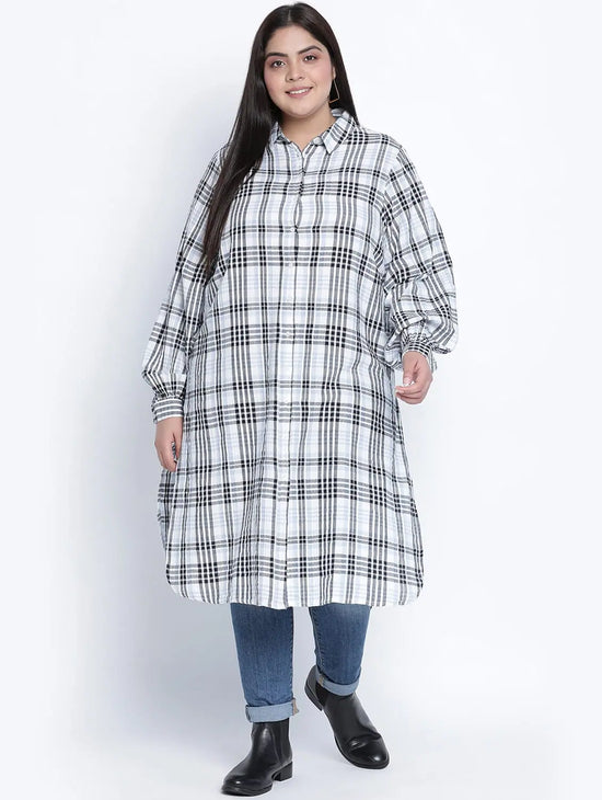 Lovallic Button Down Plus Size Checked Tunic