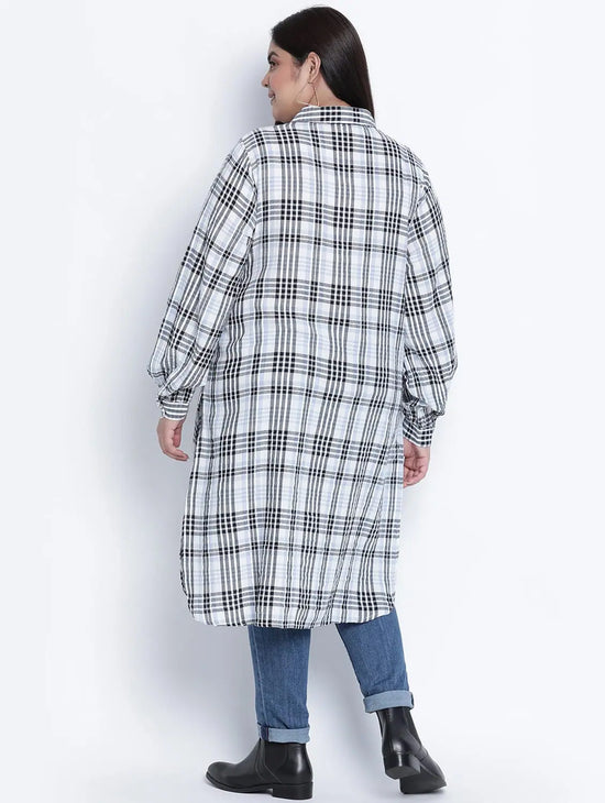 Lovallic Button Down Plus Size Checked Tunic