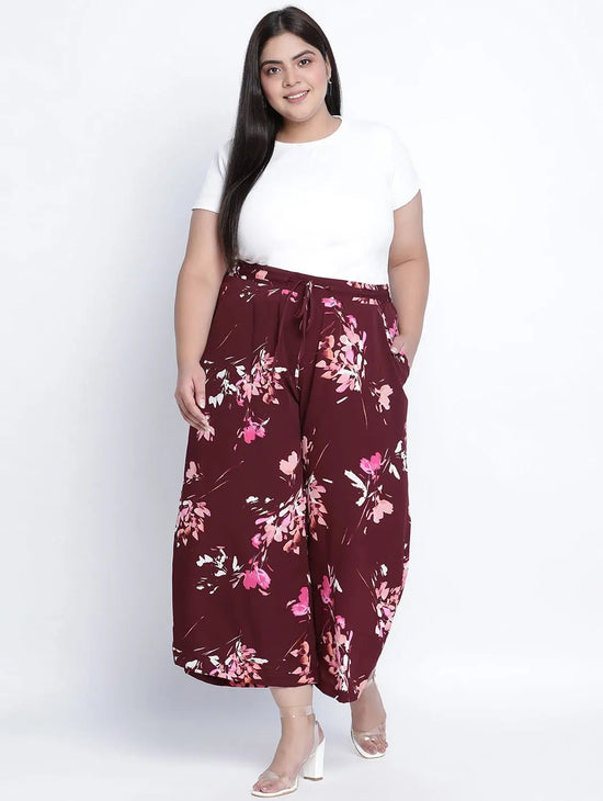 High Wine Floral Print Plus Size Elasticated Pant