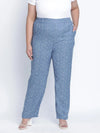 Lattic Blue Peinted Plus Size Elasticated Pant