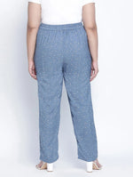 Lattic Blue Peinted Plus Size Elasticated Pant