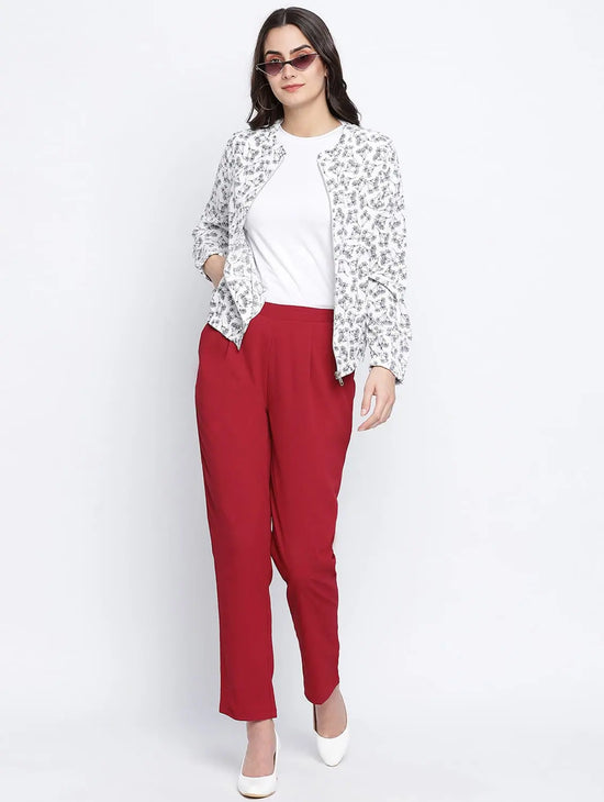 Zoric Solid Red Women Pant