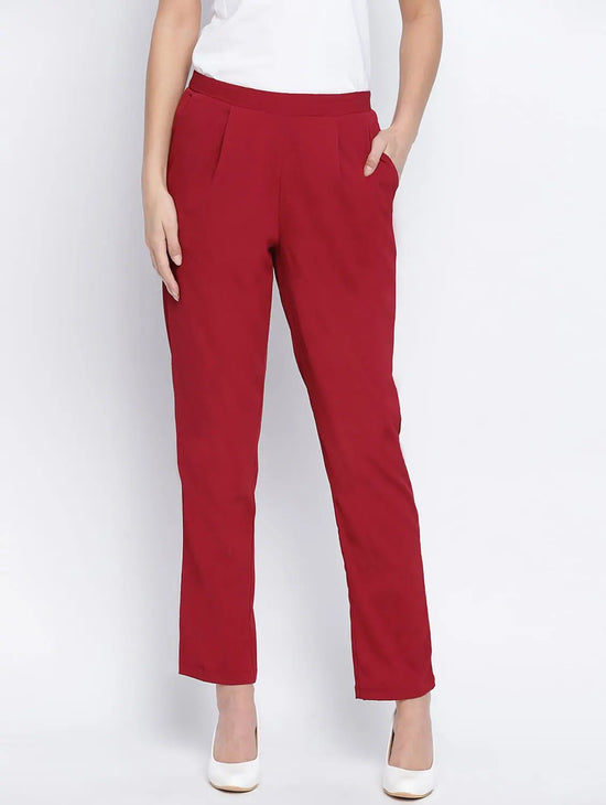 Zoric Solid Red Women Pant