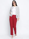 Women Printed White Collared Neck Full Sleeve Jacket