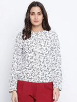 Women Printed White Collared Neck Full Sleeve Jacket