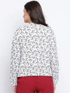 Women Printed White Collared Neck Full Sleeve Jacket