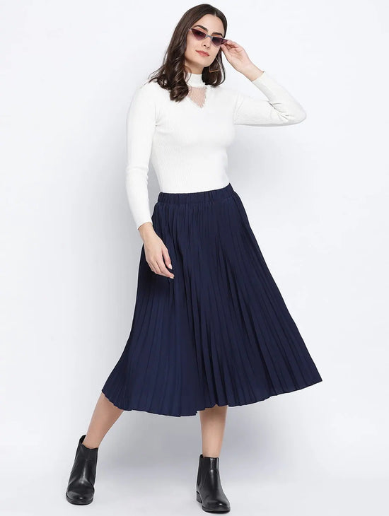 Blazed Blue Pleated Women Skirt