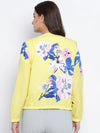 Women Printed Yellow Collared Neck Full Sleeve Jacket