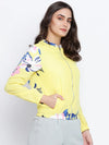 Women Printed Yellow Collared Neck Full Sleeve Jacket