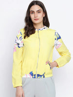 Women Printed Yellow Collared Neck Full Sleeve Jacket