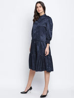 Jacquine Blue Button Down Women Satin Print Dress