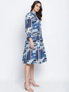 Winking Blue Cotton Sheeting Button Down Women Dress