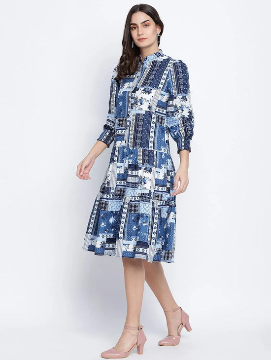 Winking Blue Cotton Sheeting Button Down Women Dress