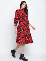 Verve Red Animal Printed Button Dowm Women Dress