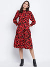 Verve Red Animal Printed Button Dowm Women Dress