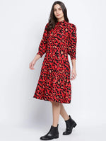 Verve Red Animal Printed Button Dowm Women Dress