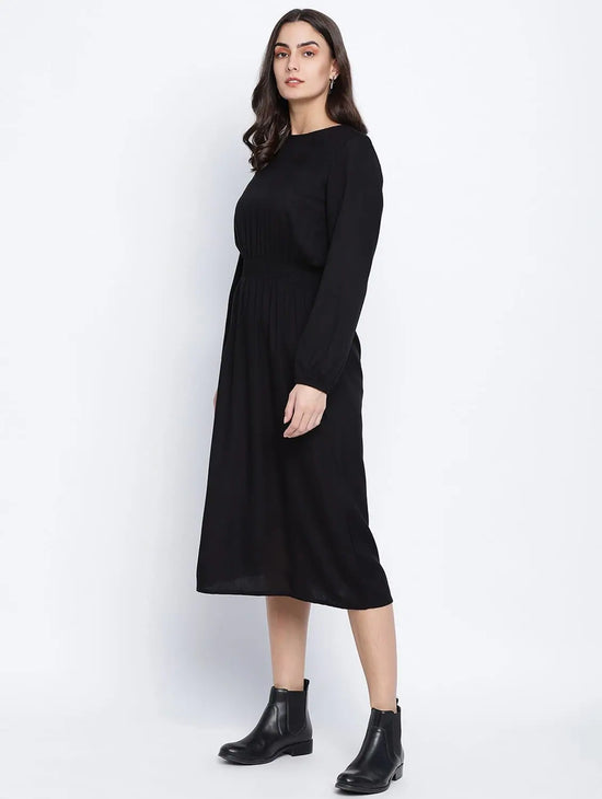 Rogger Black Smocked Up Women Dress