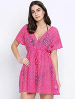 Stardust Flower Mesh Pink Tie Knotted Women Beachdress