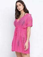 Stardust Flower Mesh Pink Tie Knotted Women Beachdress