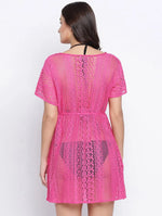 Stardust Flower Mesh Pink Tie Knotted Women Beachdress