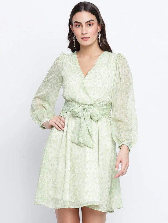 Garden Green Elasticated Tie Knot Women Dress