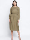 Belle Solid Khaki Smoked Women Dress